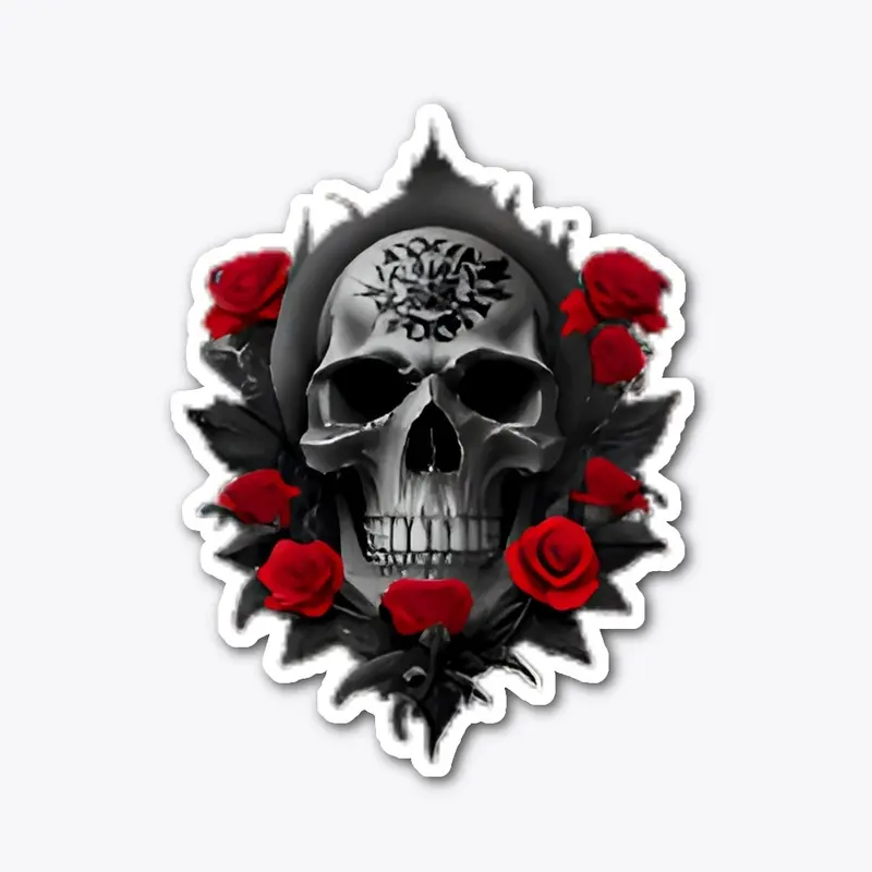 Skull with red roses