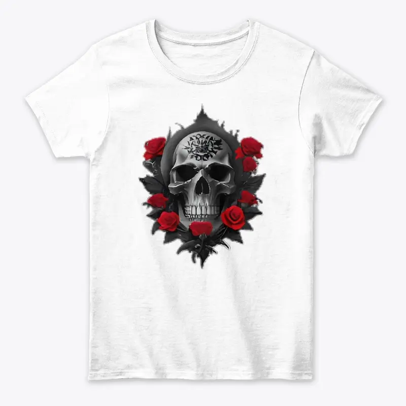 Skull with red roses